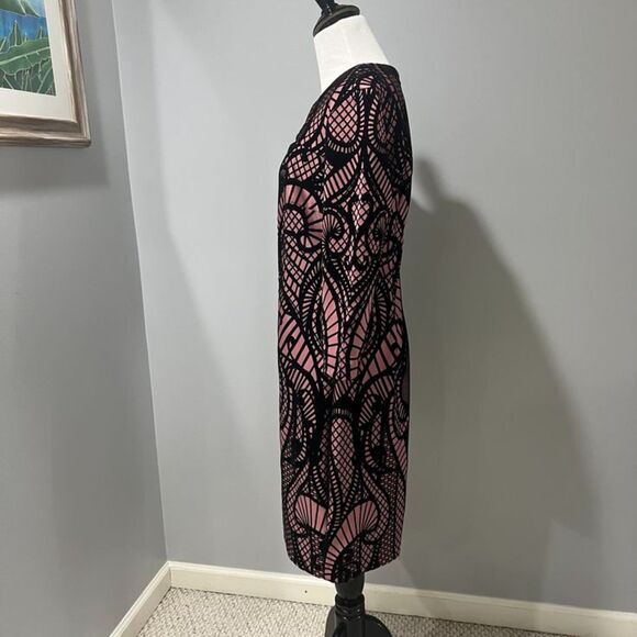 NWT Beige by ECI Mauve Pink Black Three Quarter Sleeve Sheath Dress Size 8 - Picture 4 of 11